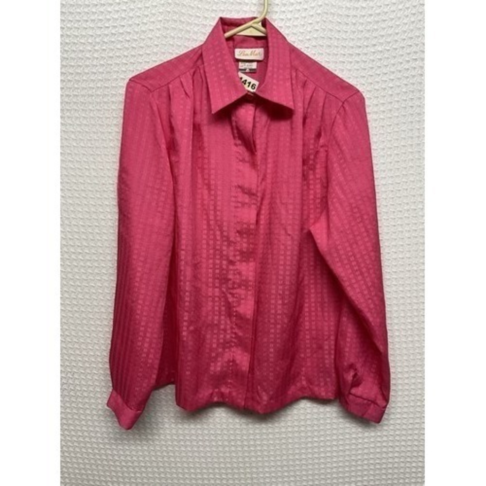 VTG 80s Lee Mar Pink Button Up Secretary Shirt Blouse Womens 12 USA Polyester